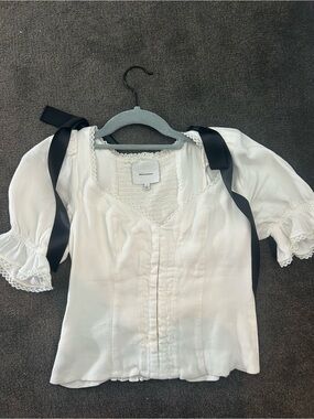 Reformation Puff Sleeve Blouse with Black bows